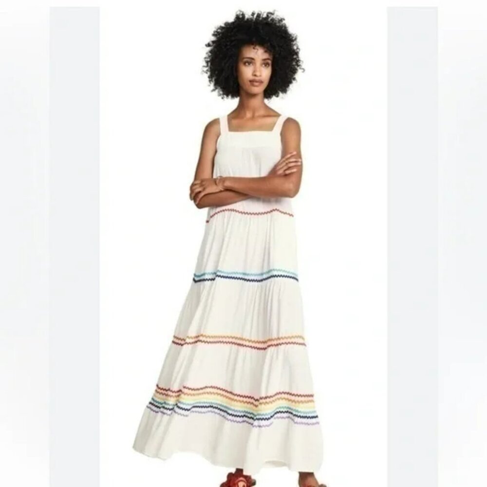 9Seed White Rainbow Sayultina Tiered Maxi Dress